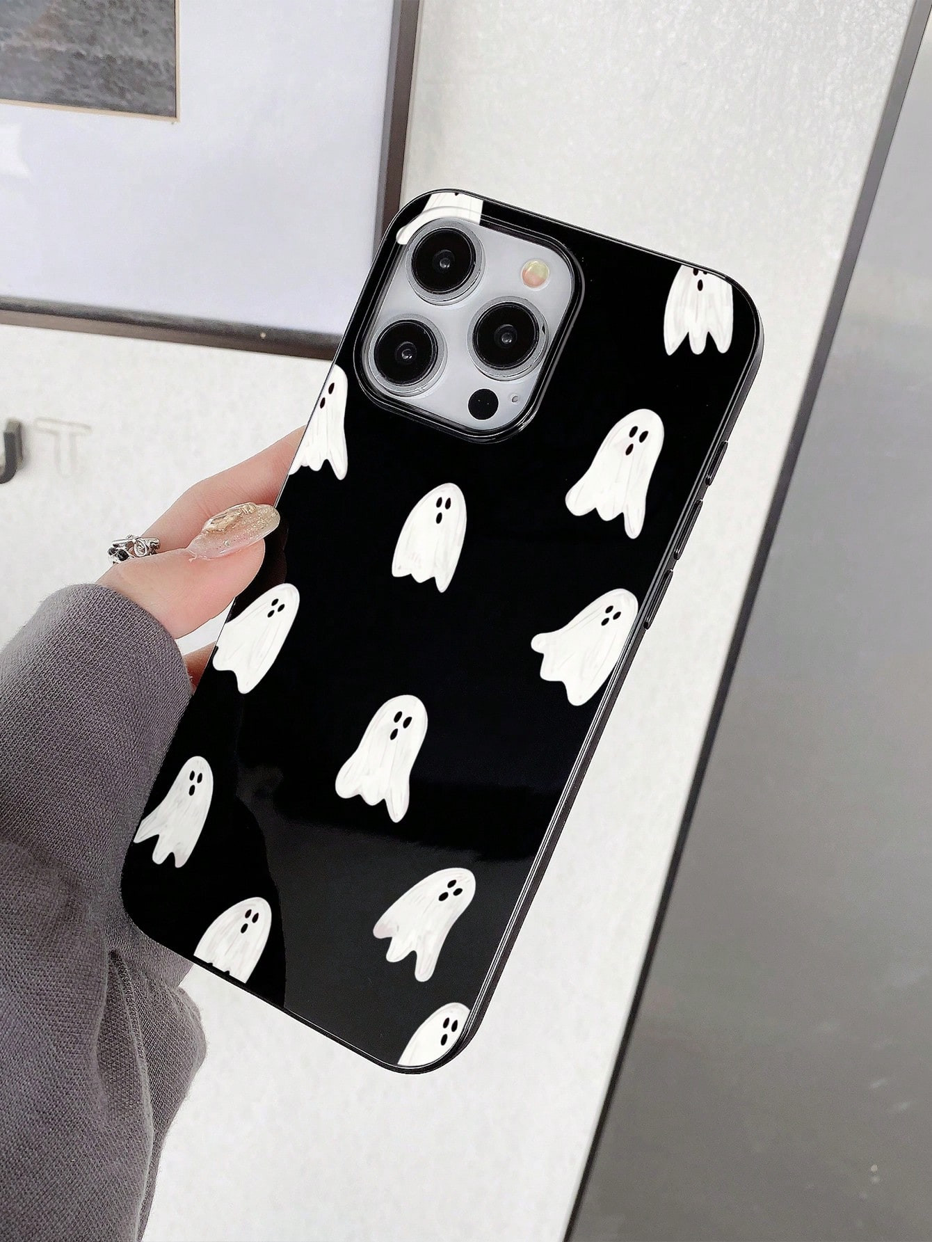 Shock-Absorbing Printed Transparent Phone Case, Halloween Ghost Print Phone Case For IPhone 16/IP... | SHEIN