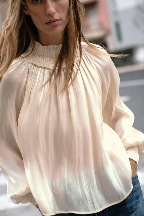 SATIN EFFECT SHIMMER BLOUSE | Zara US