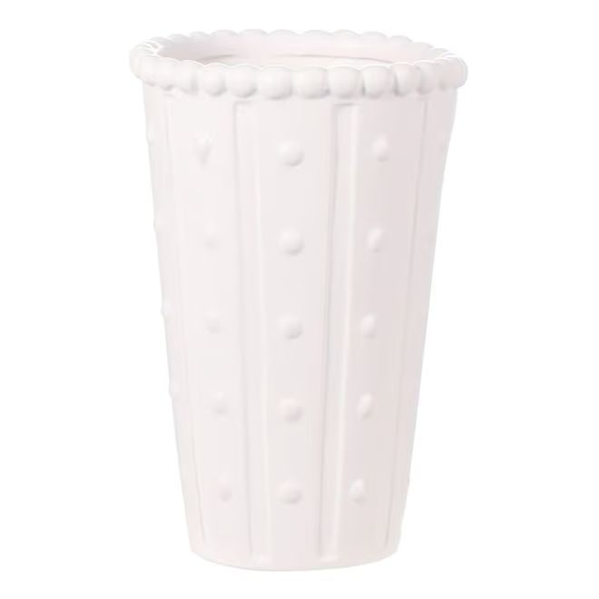 White Ceramic Dot Vase, 8" | At Home