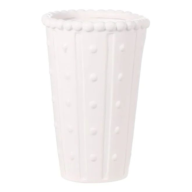 White Ceramic Dot Vase, 8" | At Home