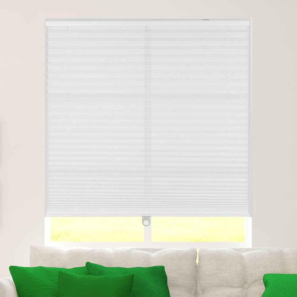 CALYX INTERIORS Pleated Fabric Window Shade, Light Filtering, Cordless, 31.5" W x 60" H, White | Amazon (US)