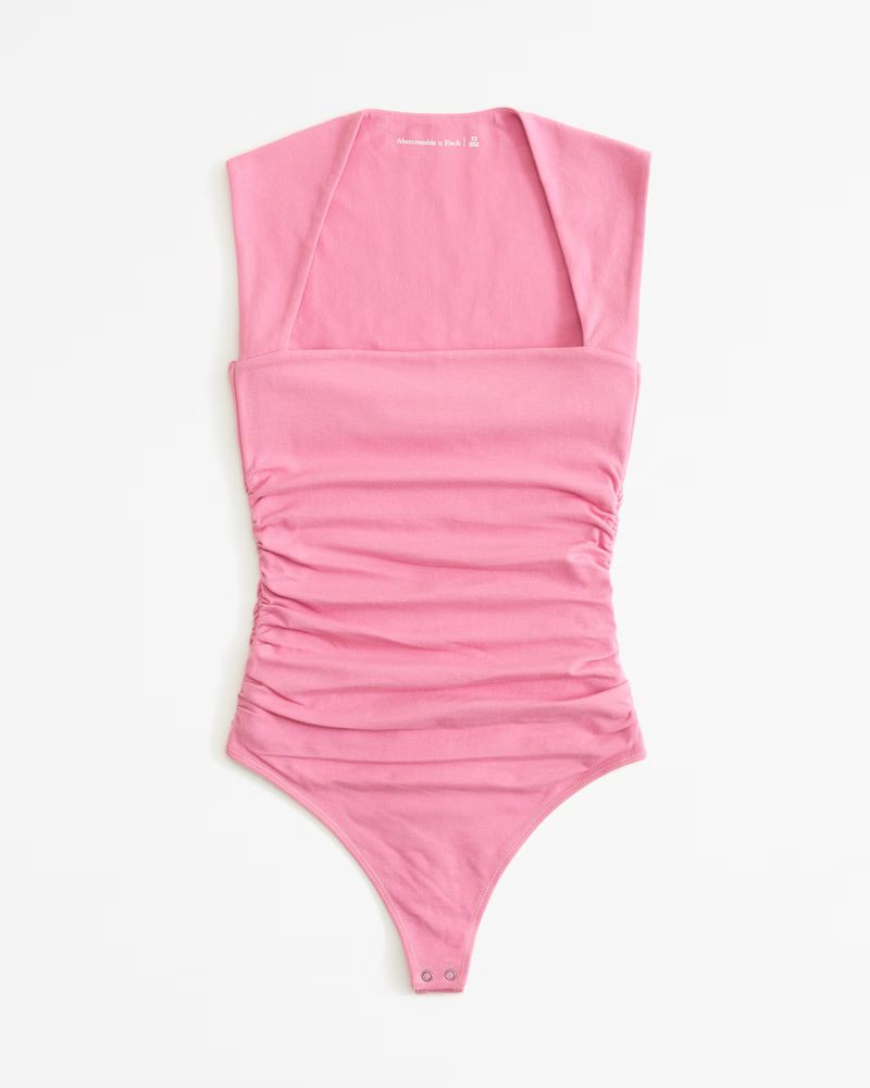 Cotton-Blend Seamless Fabric Ruched Portrait Bodysuit | Abercrombie & Fitch (US)