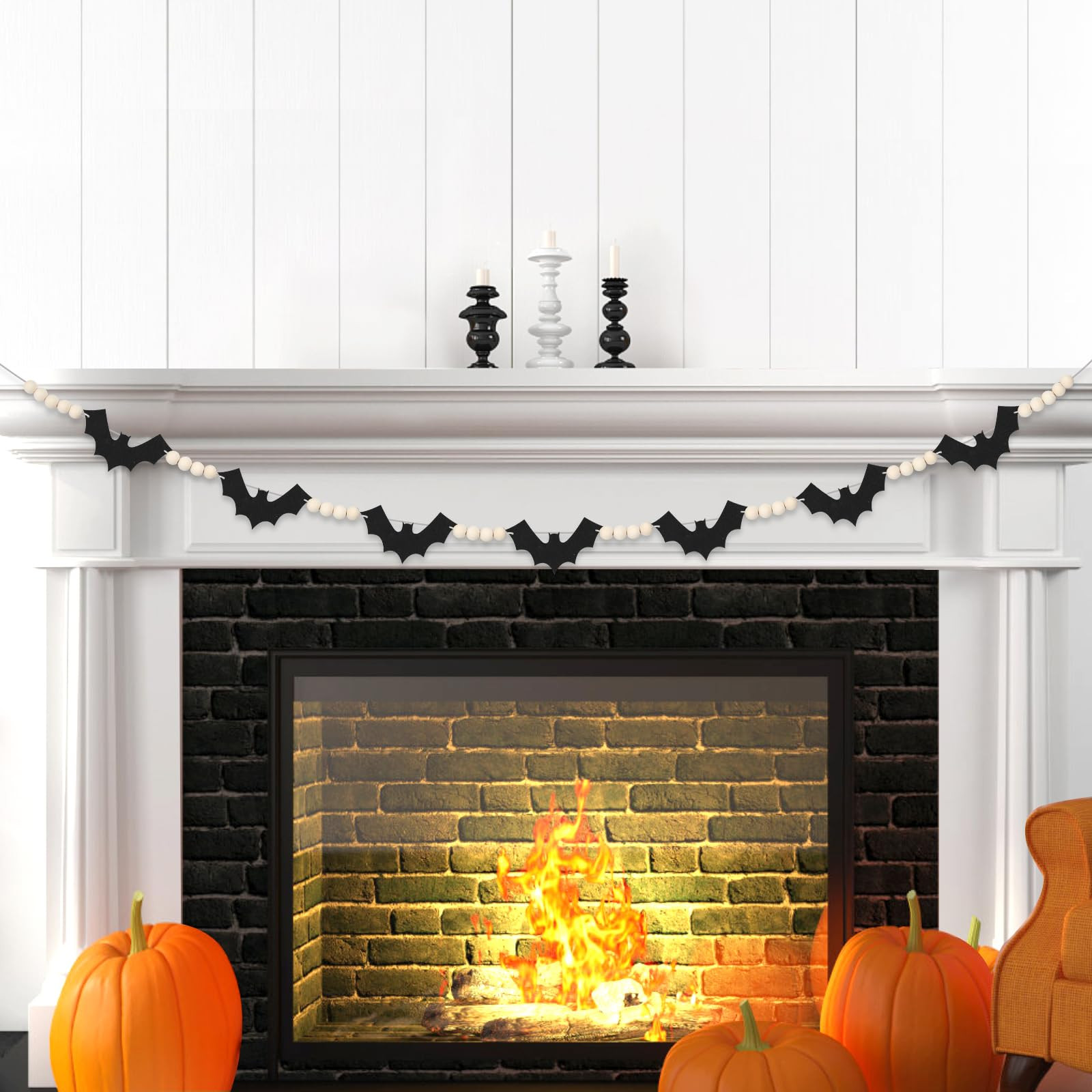 Halloween Decorations Garland, Felt Bats Halloween Decor Banner with Wood Beads for Fireplace Man... | Amazon (US)