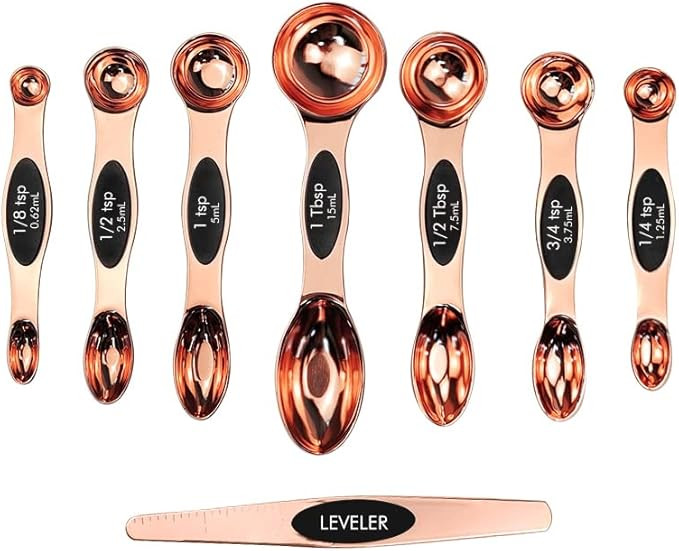 Magnetic Measuring Spoons Rose Gold Set Stainless Steel Stackable Teaspoons Tablespoons Dual Side... | Amazon (US)