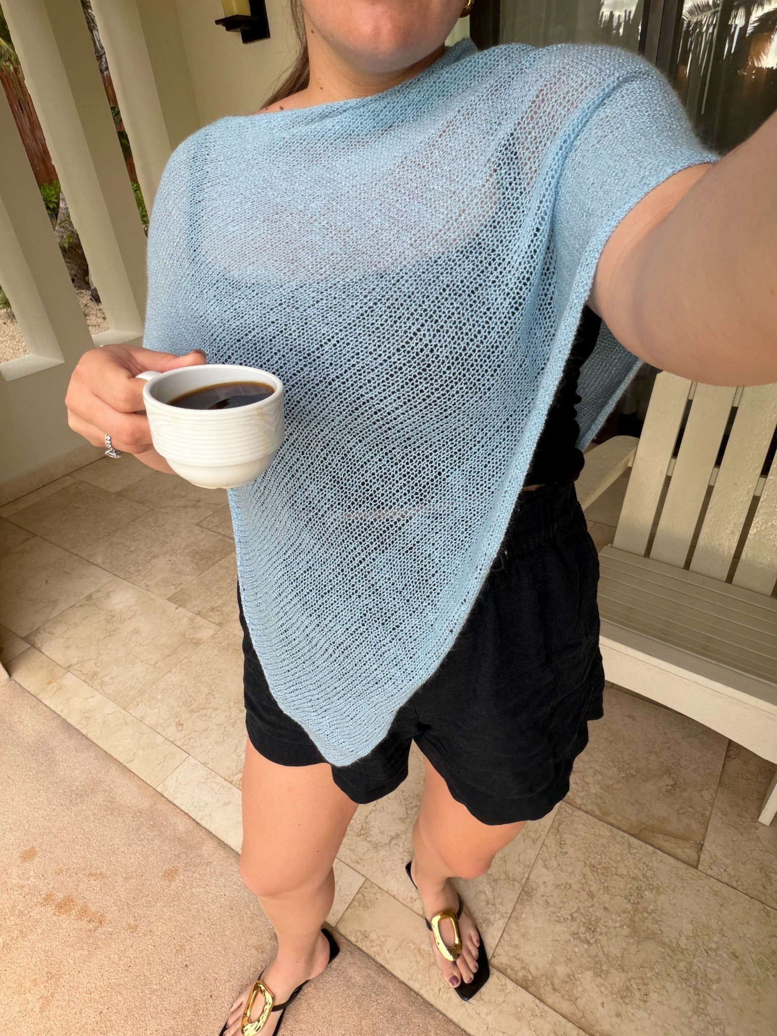 Spring / summer ootd - what I’m wearing on vacation 👌🏼 knit poncho from Amazon and padded Braless tank from Amazon 

#LTKMidsize #LTKootd #LTKTravel