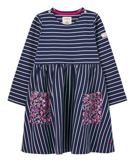 Joules Navy Stripe Nancy Breton Jersey Long-Sleeve Dress - Infant, Toddler & Girls | Zulily