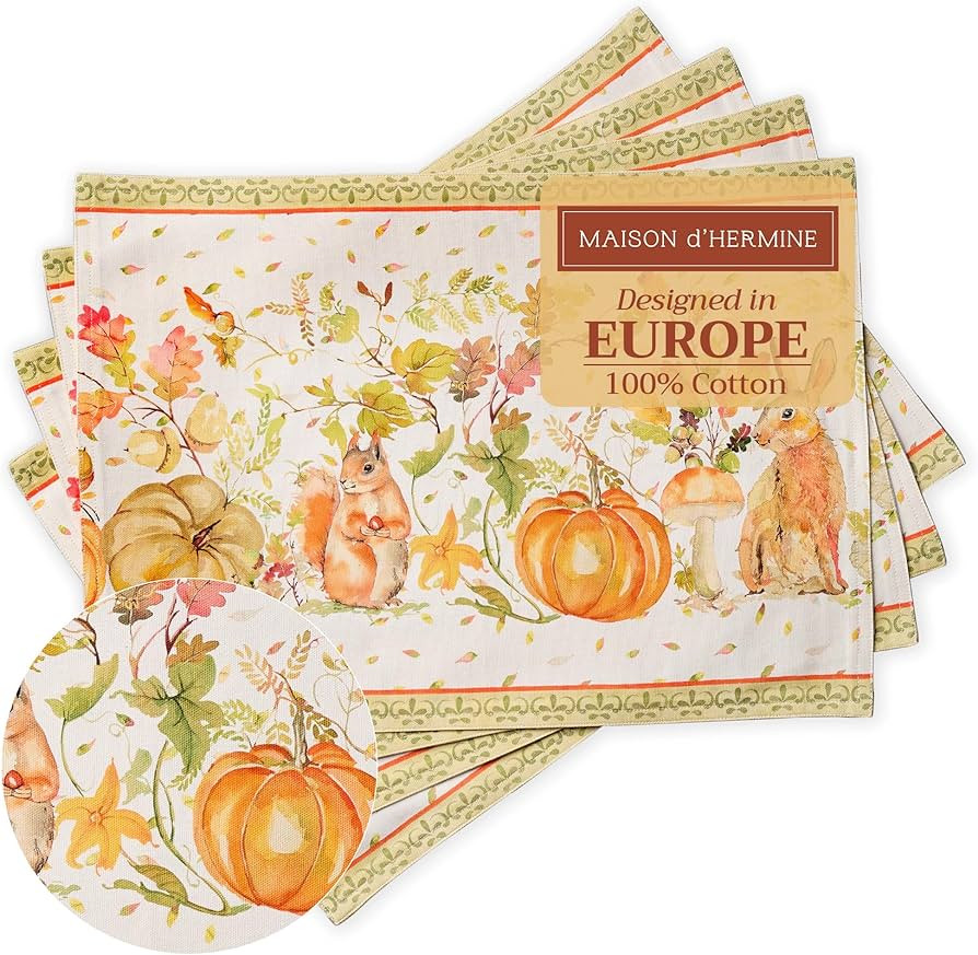 Maison d' Hermine Placemats Set of 4 100% Cotton Washable Cloth Place Mats, Reusable Table Mats f... | Amazon (US)