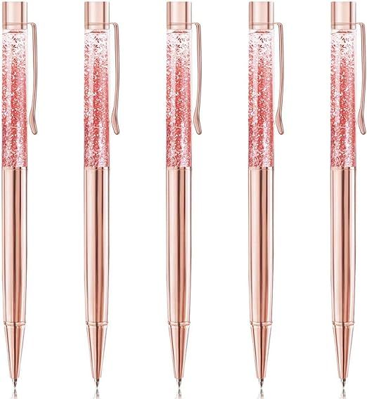 Ballpoint Pens, BYSOU 4 Pcs Rose Gold Metal Pen Refills Bling Dynamic Liquid Sand Pen Black Ink f... | Amazon (US)