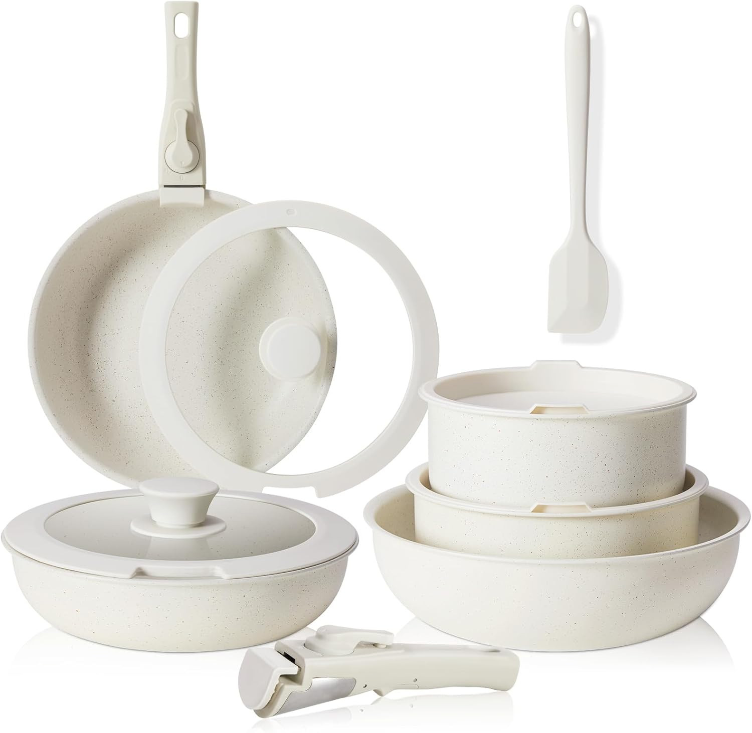 Made with a premium granite non-stick surface, this pots and pans set ensures easy food release and prevents sticking, allowing for healthier, oil-free cooking. 

 #LTKU #LTKHome #LTKFamily