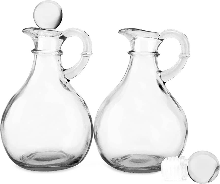 Cornucopia Glass Oil and Vinegar Cruets (Set of 2); Round Glass Oil Dispenser Bottles with Stoppers | Amazon (US)