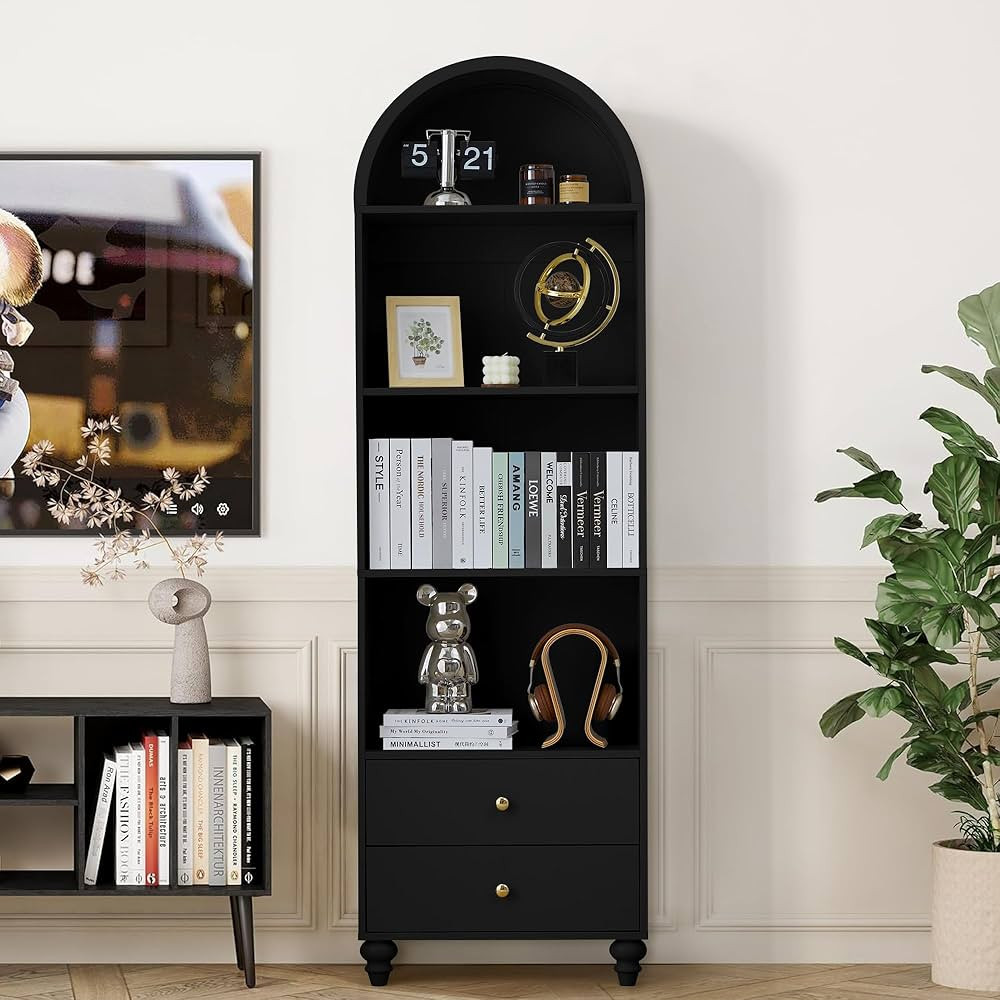 75.6" Tall Arched Cabinet, 4-Tier Arched Bookcase with Drawer and Shelves, Accent Display Cabinet... | Amazon (US)