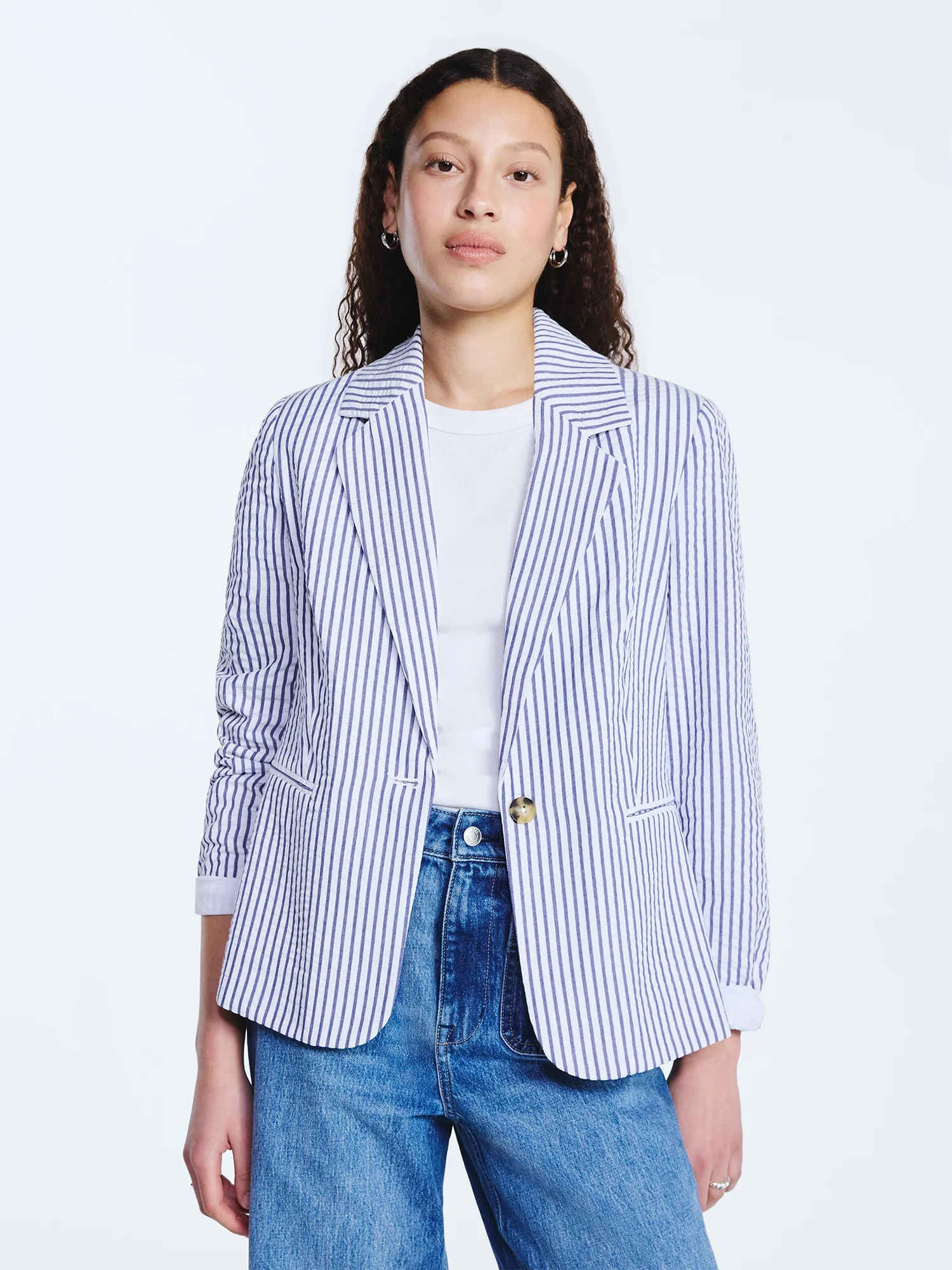 Free Assembly Women's Single Breasted Seersucker Blazer, Sizes XS-XXL | Walmart (US)