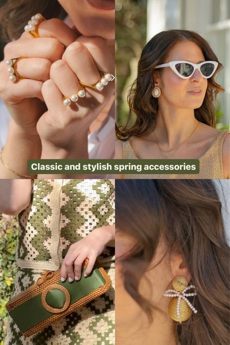 Classic springtime earrings, rings, and rattan ribbon clutch! 🌿 #LisiLerch #jewelry #clutch #springstyle 

#LTKstyletip #LTKSeasonal #LTKfindsunder50