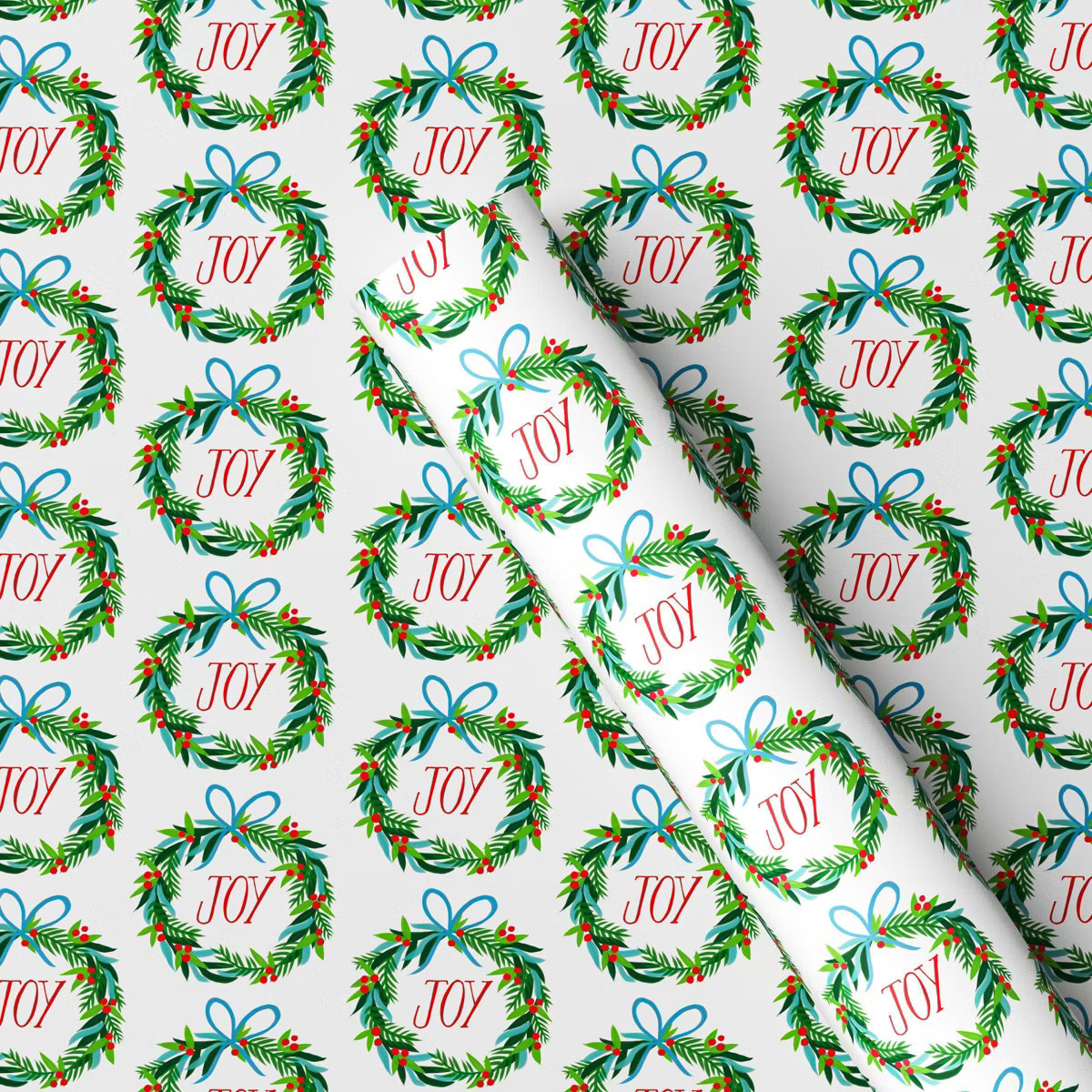 50 sq ft 'Joy' Wreath Christmas Gift Wrap White - Wondershop™ | Target