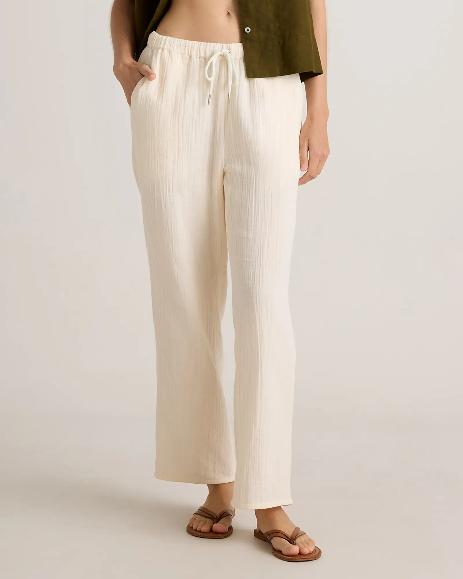 100% Organic Cotton Gauze Straight Leg Pants in Vintage Cream | Quince