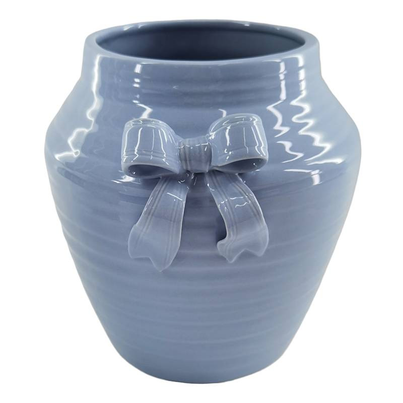 Blue Ceramic Vase with Bow, 8.75" | At Home