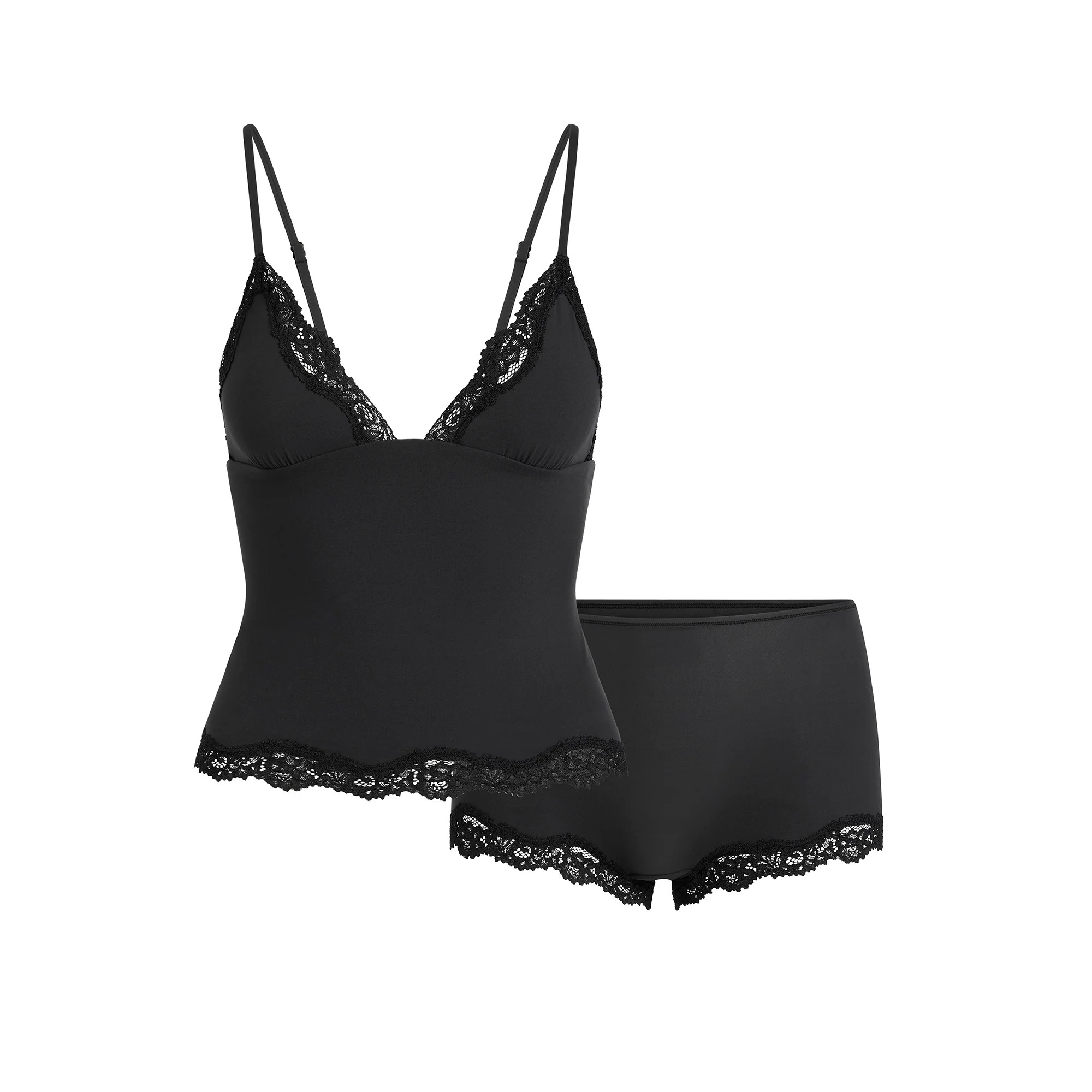 FITS EVERYBODY LACE TRIANGLE CAMI AND BOY SHORT SET | ONYX | SKIMS (US)