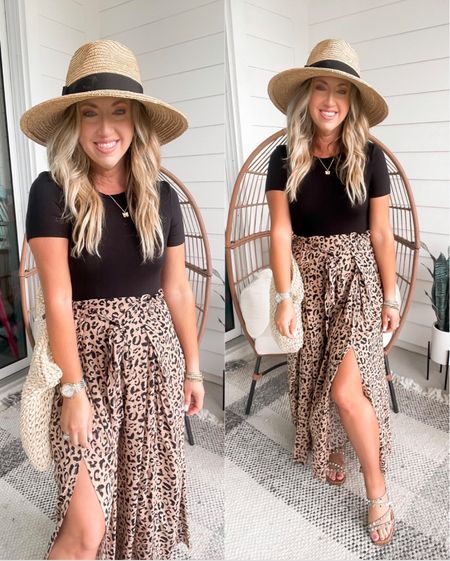 Amazon fashion amazon finds resort wear cover up split leg leopard pants size small beach bag vacation outfit

#LTKunder50
