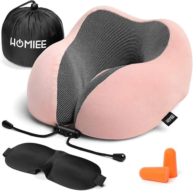 HOMIEE Travel Pillow for Airplanes, Soft Memory Foam Neck Pillow Cushion Essentials with Sleep Ey... | Amazon (US)