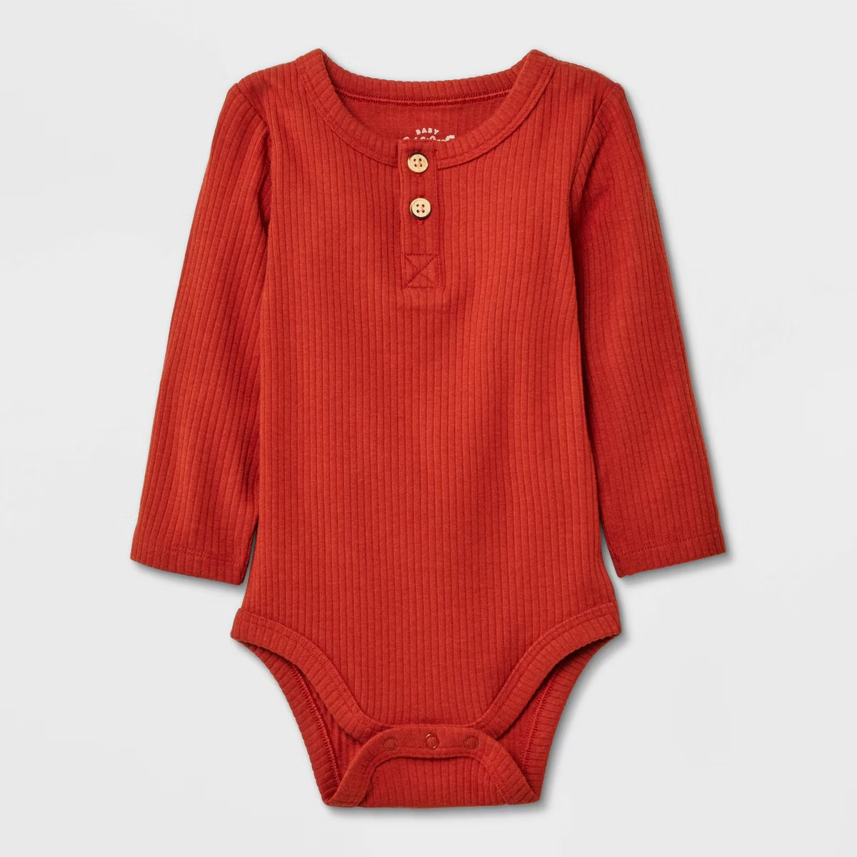 Baby Long Sleeve Henley Bodysuit - Cat & Jack™ Rust 12M | Target