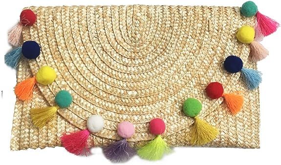 Straw Pom Pom and Tassel Clutch - Fashion Bag for Summer: Handbags: Amazon.com | Amazon (US)