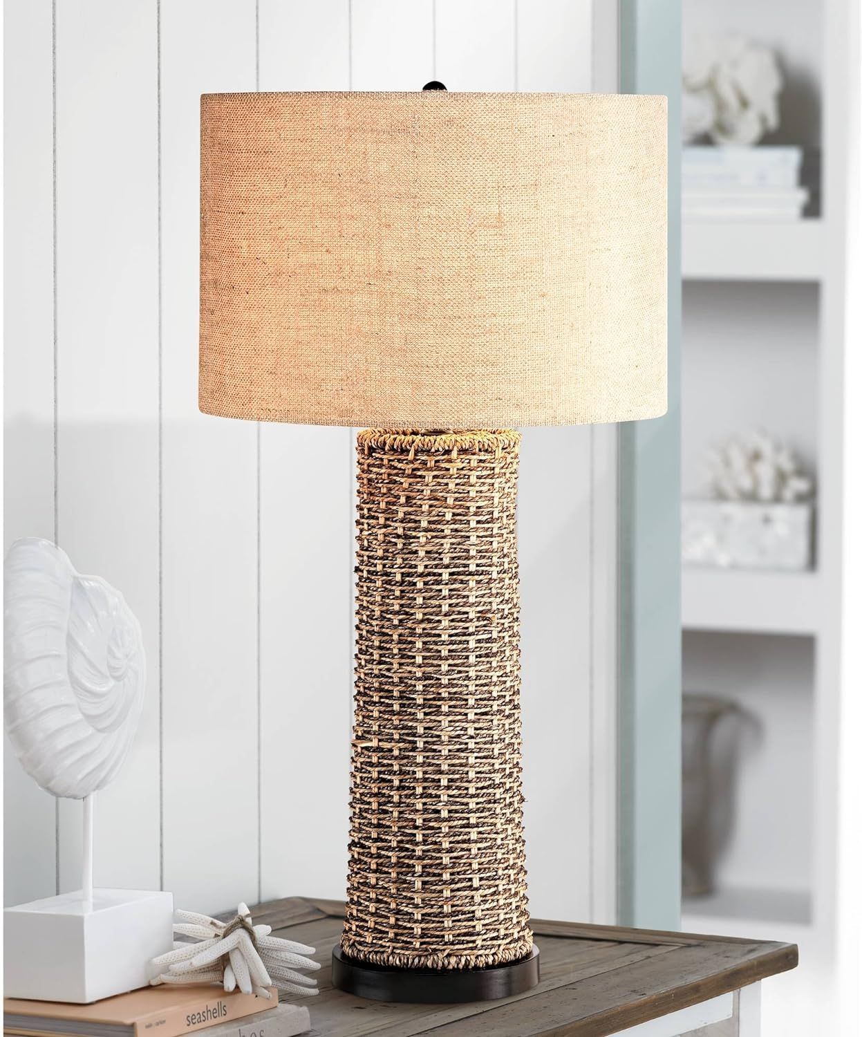 Traditional Coastal Tropical Style Table Lamp 28.5" Tall Woven Seagrass Burlap Fabric Drum Shade ... | Amazon (US)