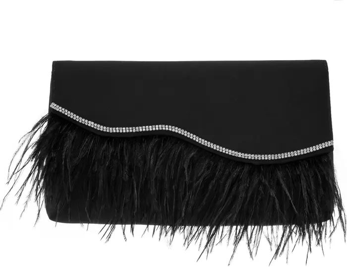 Kaidy Feather Trim Satin Clutch | Nordstrom