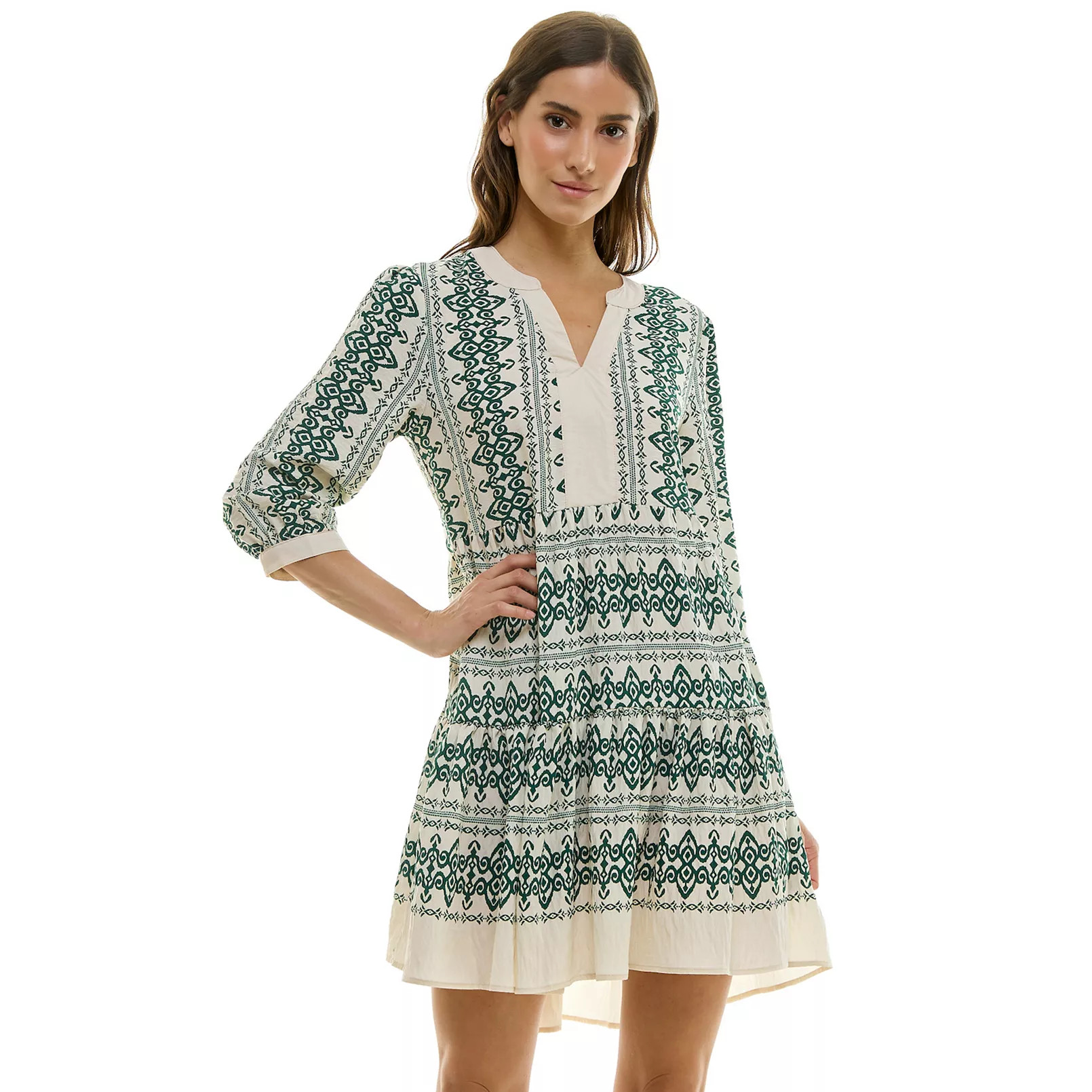 Women's Figueroa & Flower V-Neck Elbow Sleeve Baby Doll Dress | Kohl's