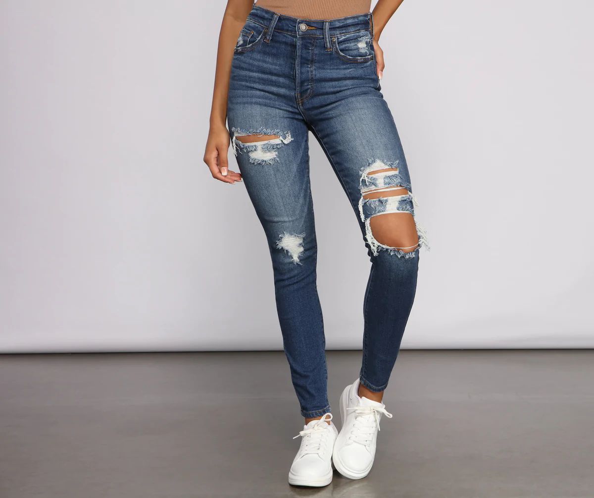 Bella High Rise Destructed Skinny Jeans | Windsor Stores