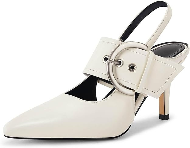 Coutgo Womens Slingback Pumps Closed Pointed Toe High Heels Belt Buckle Strap Dressy Work Shoes | Amazon (US)