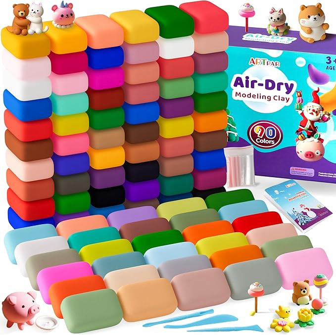 Air Dry Clay for Kids,90 Colors Modeling Model Magic Clay,DIY Molding Clay Starter Kit with Sculp... | Amazon (US)