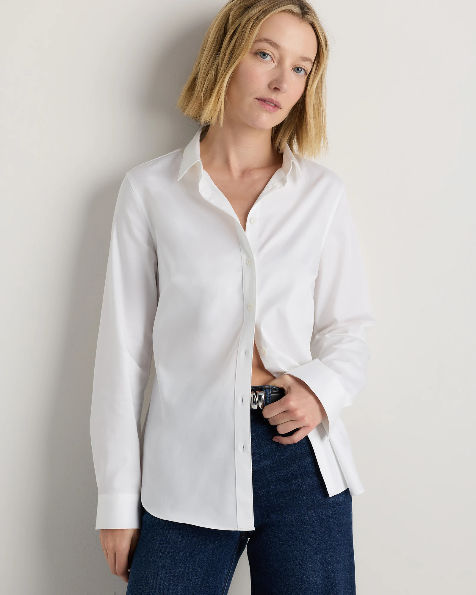 Quince | Women's Organic Stretch Cotton Tailored Shirt in Solid Navy, Size XS, Organic Cotton | Quince