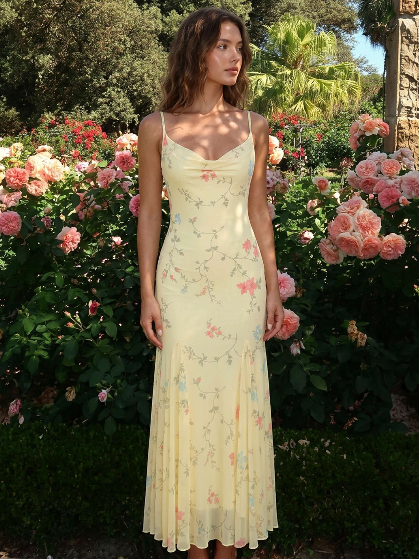 Mesh Mesh Sweetheart Floral A-line Maxi Dress For Daily Casual Vacation | Cider