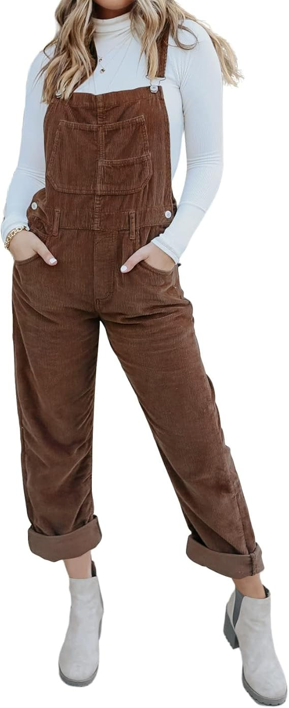 Onedreamer Women's Corduroy Overalls With Adjustable Straps, Baggy Bib Jumpsuit, Casual With Pock... | Amazon (US)