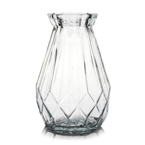 Enova Floral Clear Diamond-Faceted Glass Vase for Flowers 4.5" W 7.0" H,Glass Flower Vase, Flower Vase for Bouquet, Modern Glass Vase for Living Room (4, Clear-VUV0507) | Amazon (US)