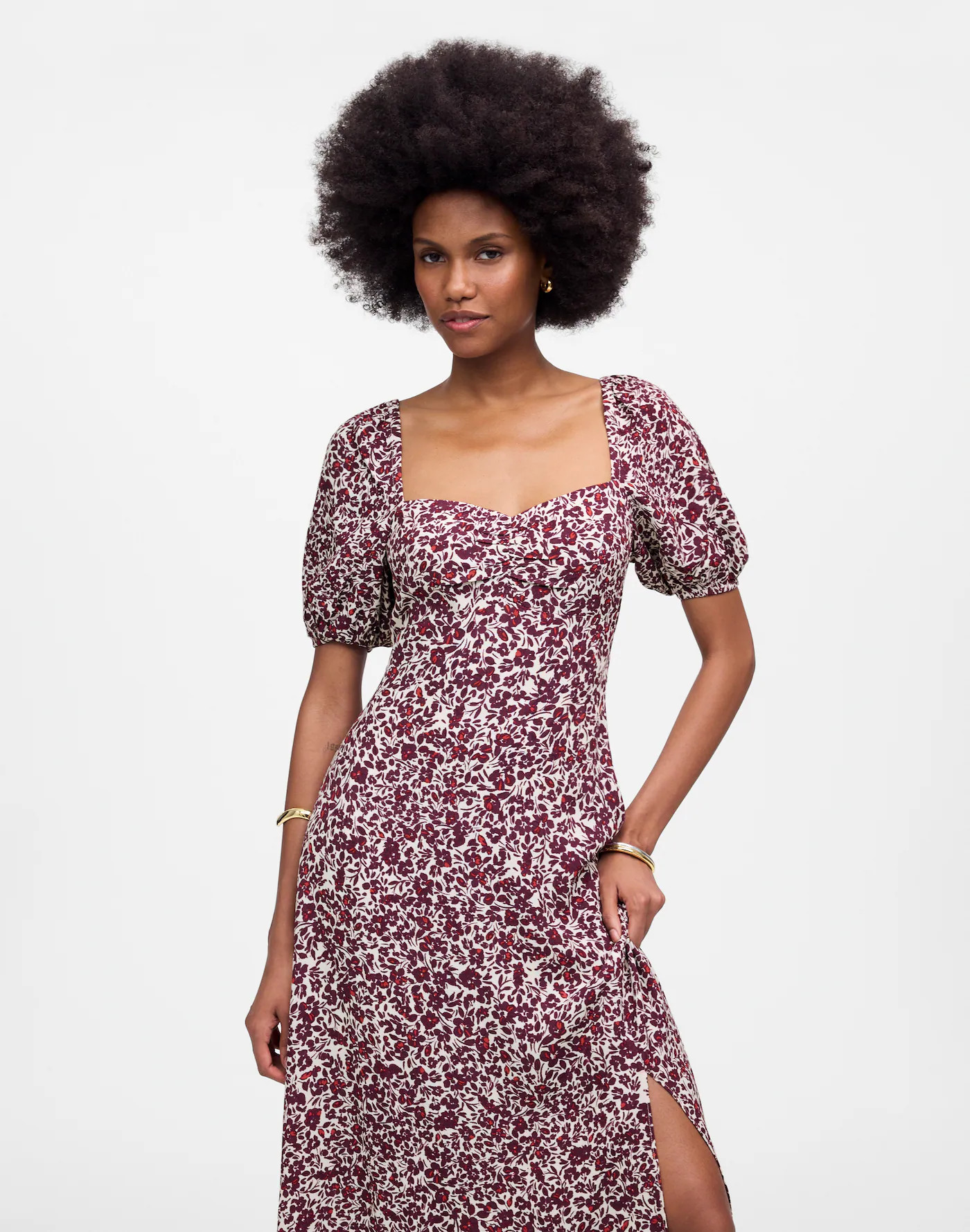 Puff Sleeve Sweetheart Midi Dress in Floral | Madewell