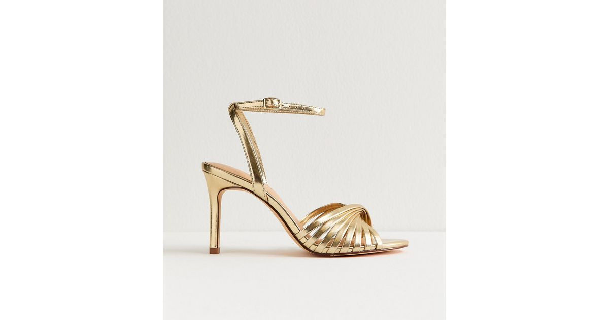 Gold Twisted Vamp Heel Sandals | New Look | New Look (UK)