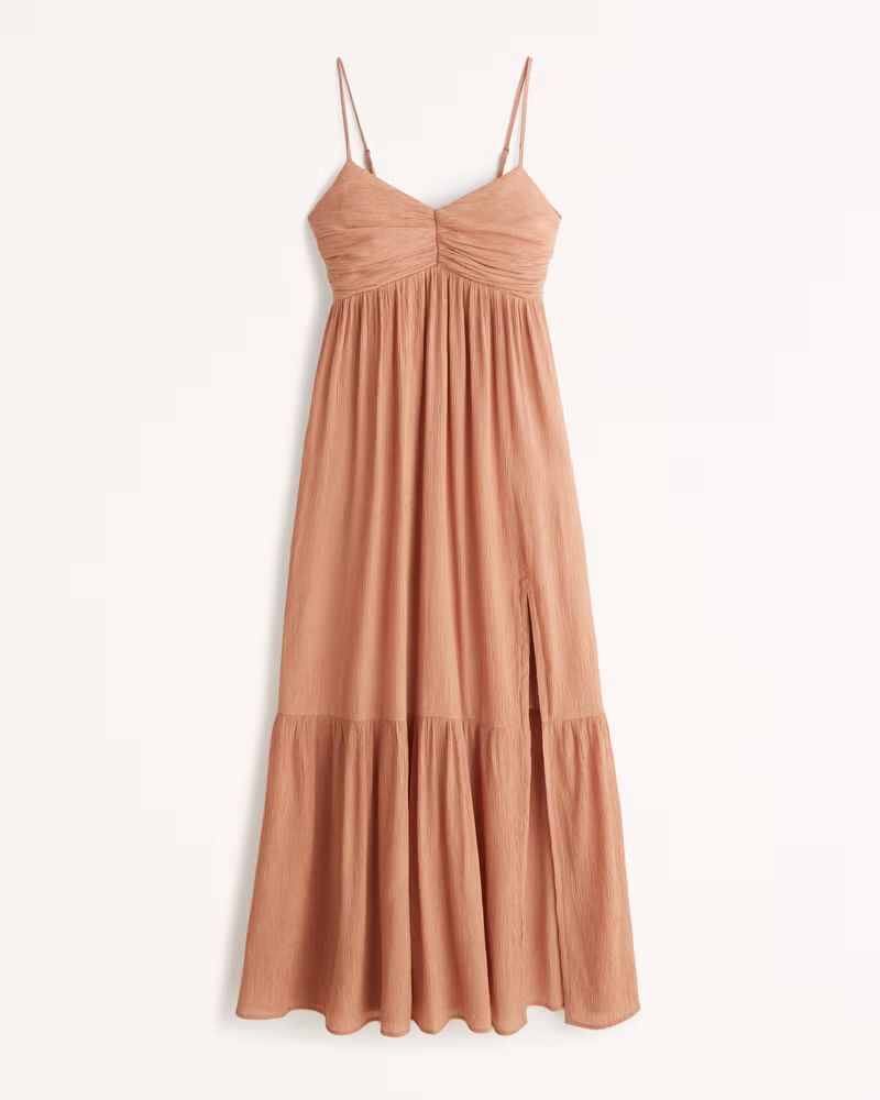 Women's Ruched Babydoll Maxi Dress | Women's New Arrivals | Abercrombie.com | Abercrombie & Fitch (US)