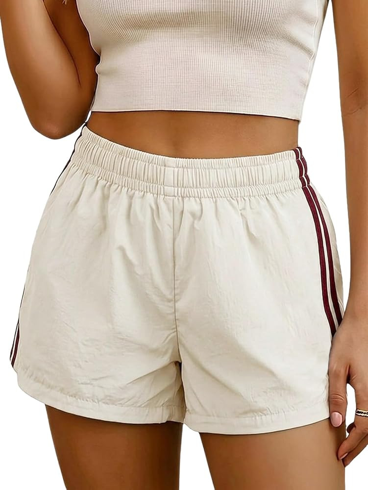 MakeMeChic Women's Striped Summer Shorts Workout Running Shorts Mini Micro Sweat Track Shorts Gym... | Amazon (US)