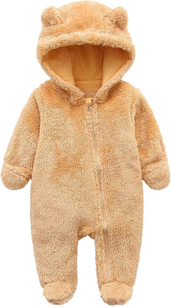 Newborn Baby Snowsuit Fleece Lined Onesie Outfits Warm Hooded Romper for Infant | Amazon (US)