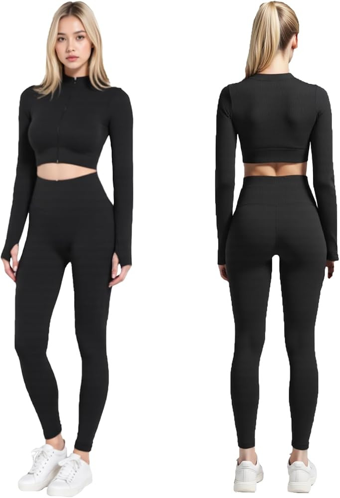 2 Piece Workout Sets for Women Seamless Workout Sets with Zip Bra Butt Lifting Leggings Waist Yog... | Amazon (US)