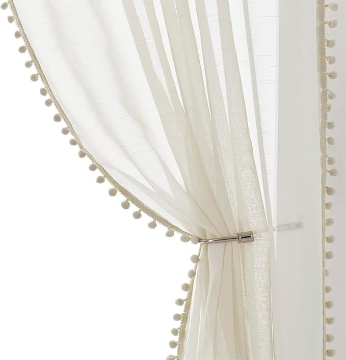 Treatmentex Pompom Linen Sheer Curtains for Living Room 84inches Long Decorative Natural Window C... | Amazon (US)