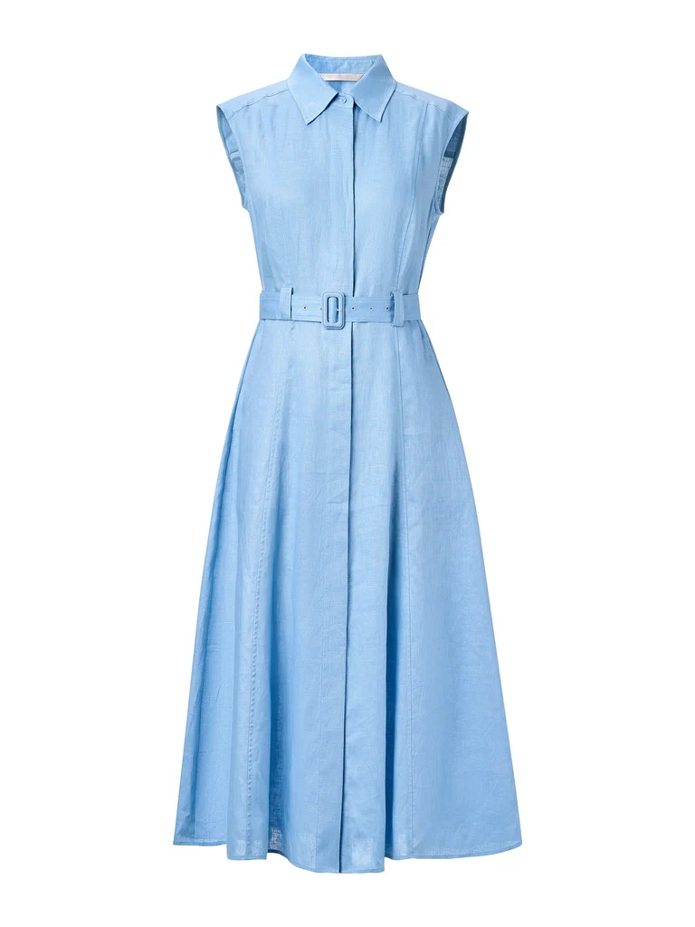 100% Linen Women Maxi Shirt Dress With Belt | GOELIA
