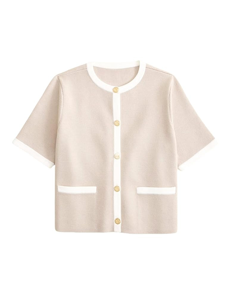 Womens Knit Cardigan Sweaters Fall Fashion Short Sleeve Button Down Cropped Coat Jacket with Pock... | Amazon (US)
