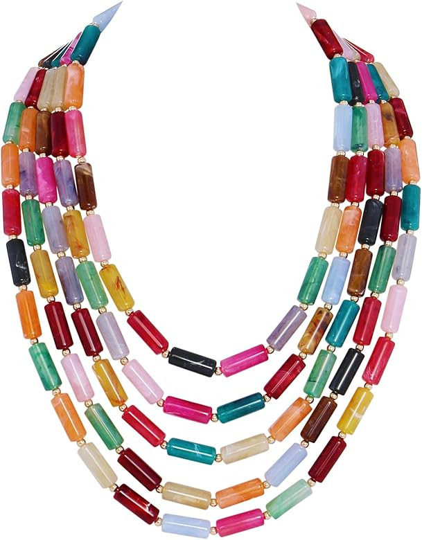Firstmeet Multicolor Chunky Beads Necklace Acrylic Multi Layered Jewelry Statement Necklace Handm... | Amazon (US)