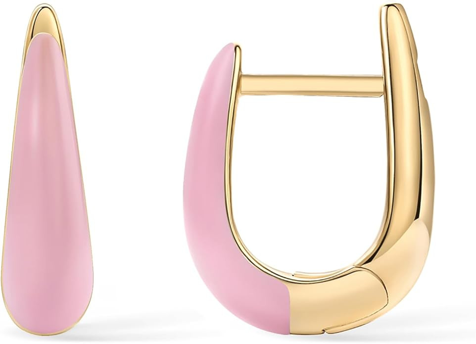 PAVOI 14K Gold Plated Sterling Silver Post Earrings for Women - Colored Enamel Cubic Zirconia Hug... | Amazon (US)