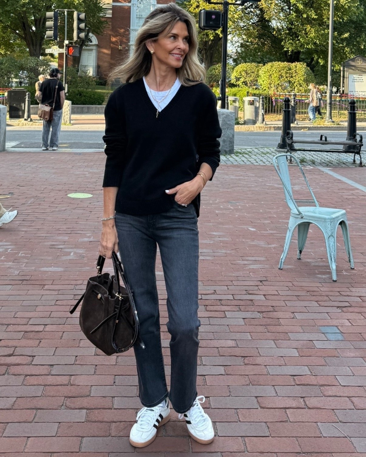 Quince jeans. I sized up 1 size I’m  5’6”
-Jenni Kayne sweater sz Small
-a favorite tshirt sz S
-suede bag
_adidas TTS. SO MUCH SUPPORT 

#LTKTravel #LTKSeasonal #LTKOver40
