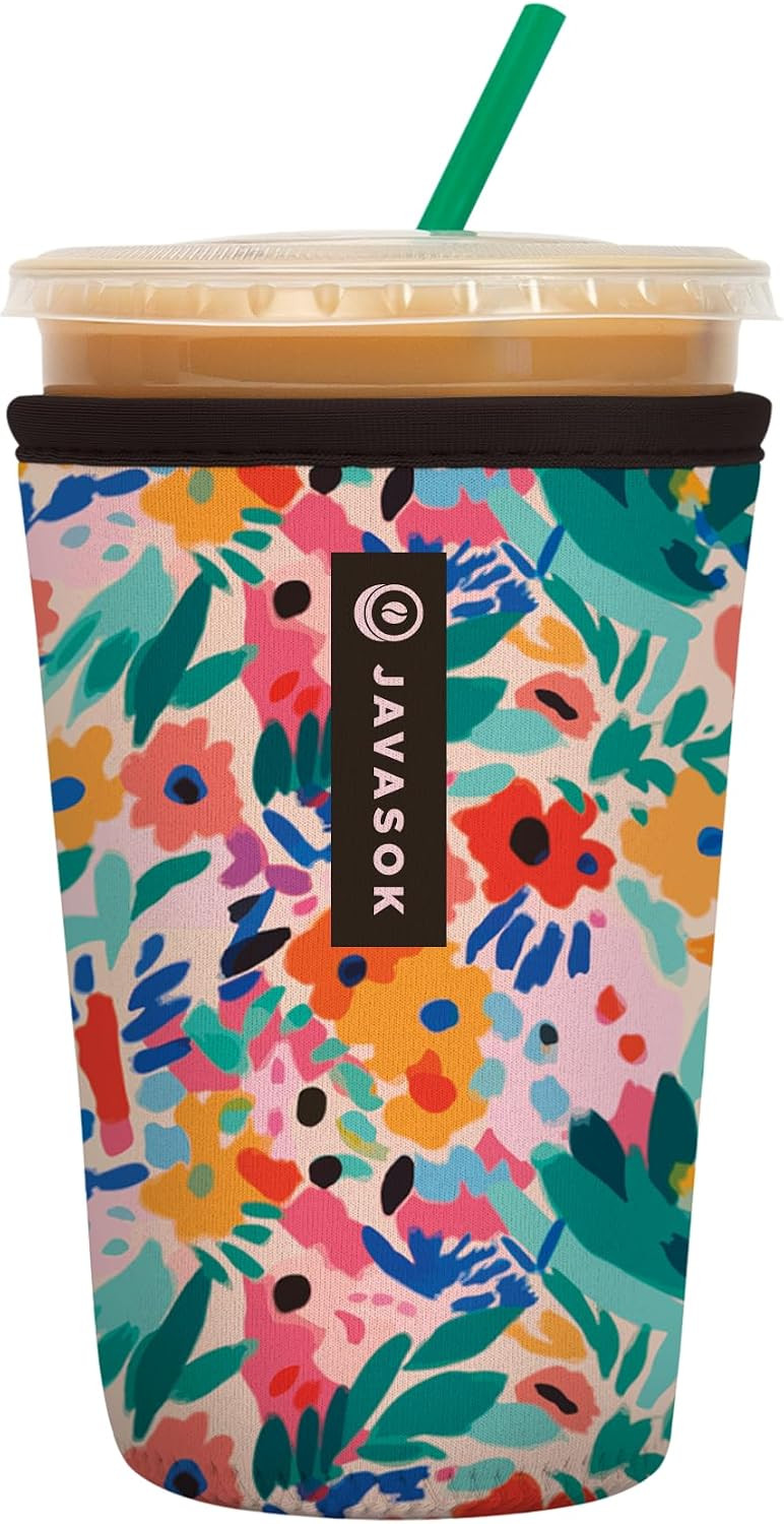 Sok It Java Sok Iced Coffee & Cold Soda Insulated Neoprene Cup Sleeve (Abstract Floral, Medium: 22-28oz) | Amazon (US)