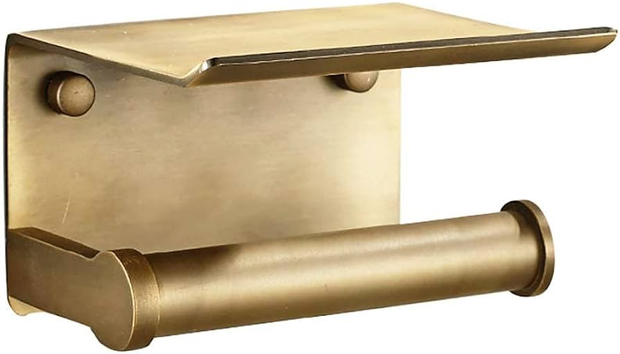 Estrend Antique Brass Toilet Paper Holder with Shlf Space Aluminum Wall Mount Brushed Gold Toilet... | Amazon (US)