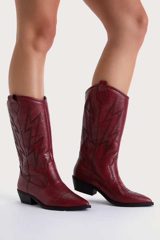 Josea Red Snake-Embossed Pointed-Toe Western Boots | Lulus (US)